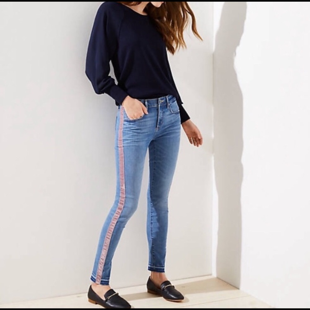 LOFT Velvet Stripe Skinny Jeans - Picture 1 of 7